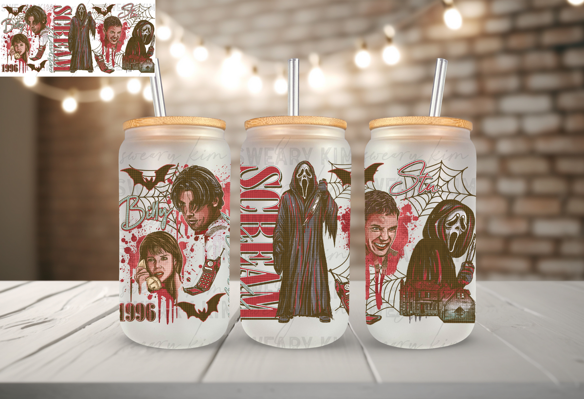 Digitized Screaming UV Dtf 16oz glass can wrap