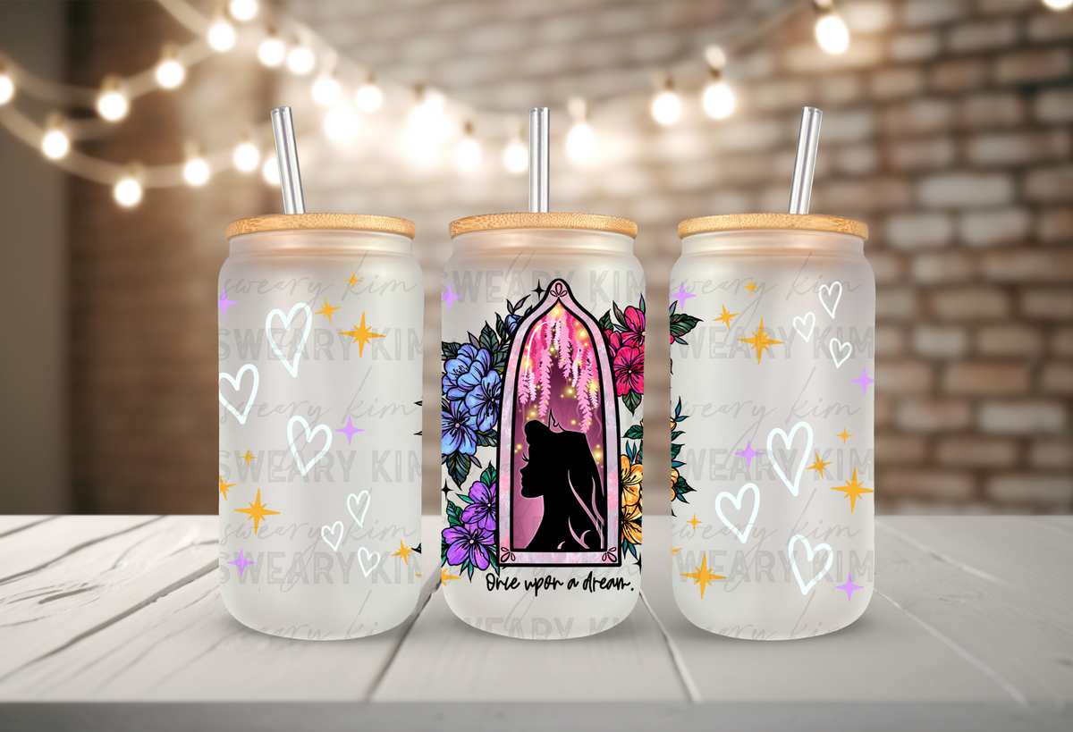 Dreaming Princess Silhouette UV Dtf 16oz glass can wrap