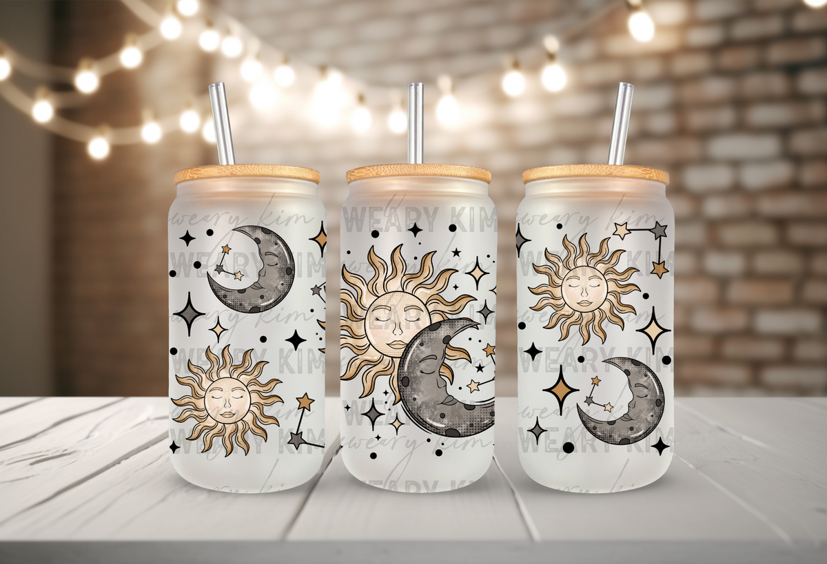 Sun, Moon, & Stars UV Dtf 16oz glass can wrap