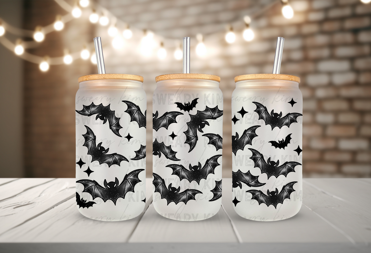 Spooky Bats UV Dtf 16oz glass can wrap