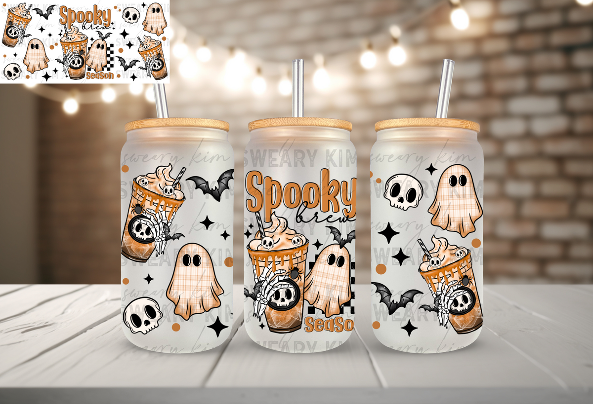 Spooky Brew UV Dtf 16oz glass can wrap