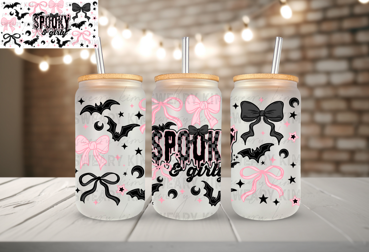 Spooky & Girly UV Dtf 16oz glass can wrap