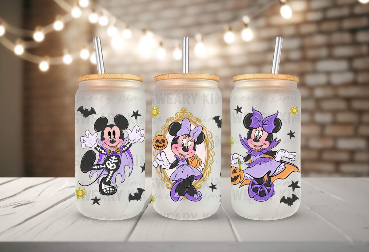 Spooky Mouse UV Dtf 16oz glass can wrap