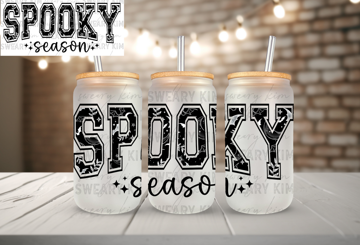 Spooky Season Varsity Letter UV Dtf 16oz glass can wrap