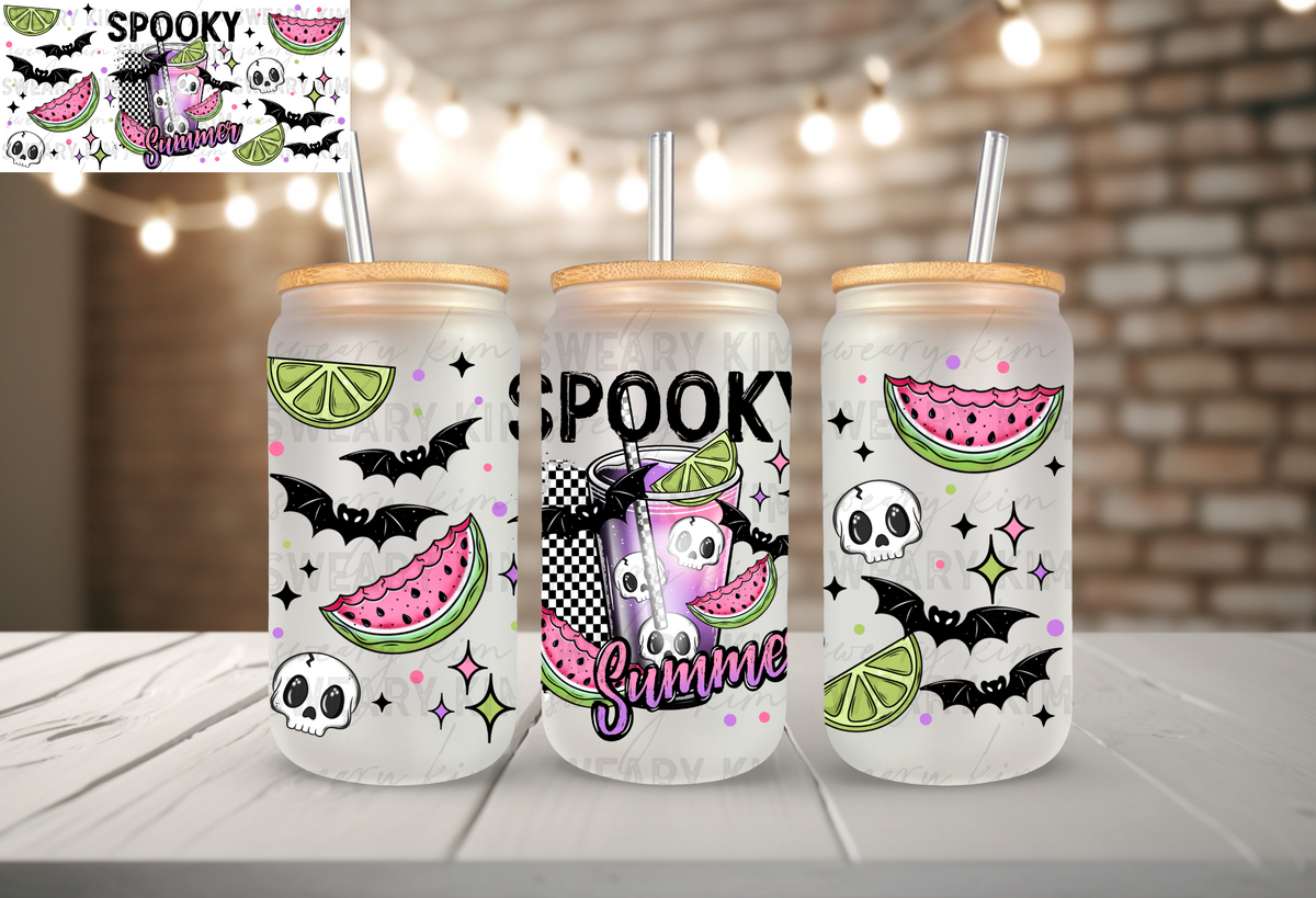 Spooky Summer UV Dtf 16oz glass can wrap