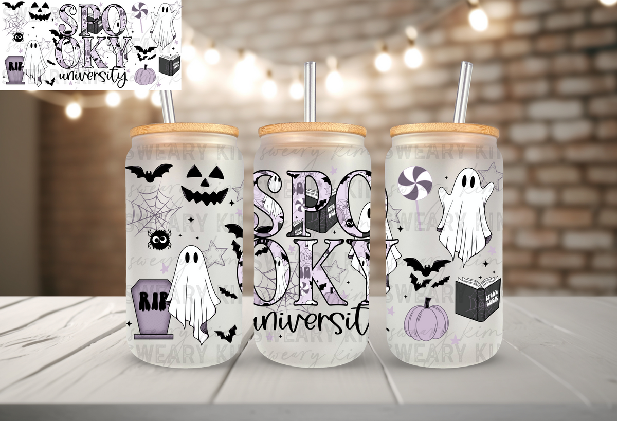 Spooky University UV Dtf 16oz Glass Can Wrap