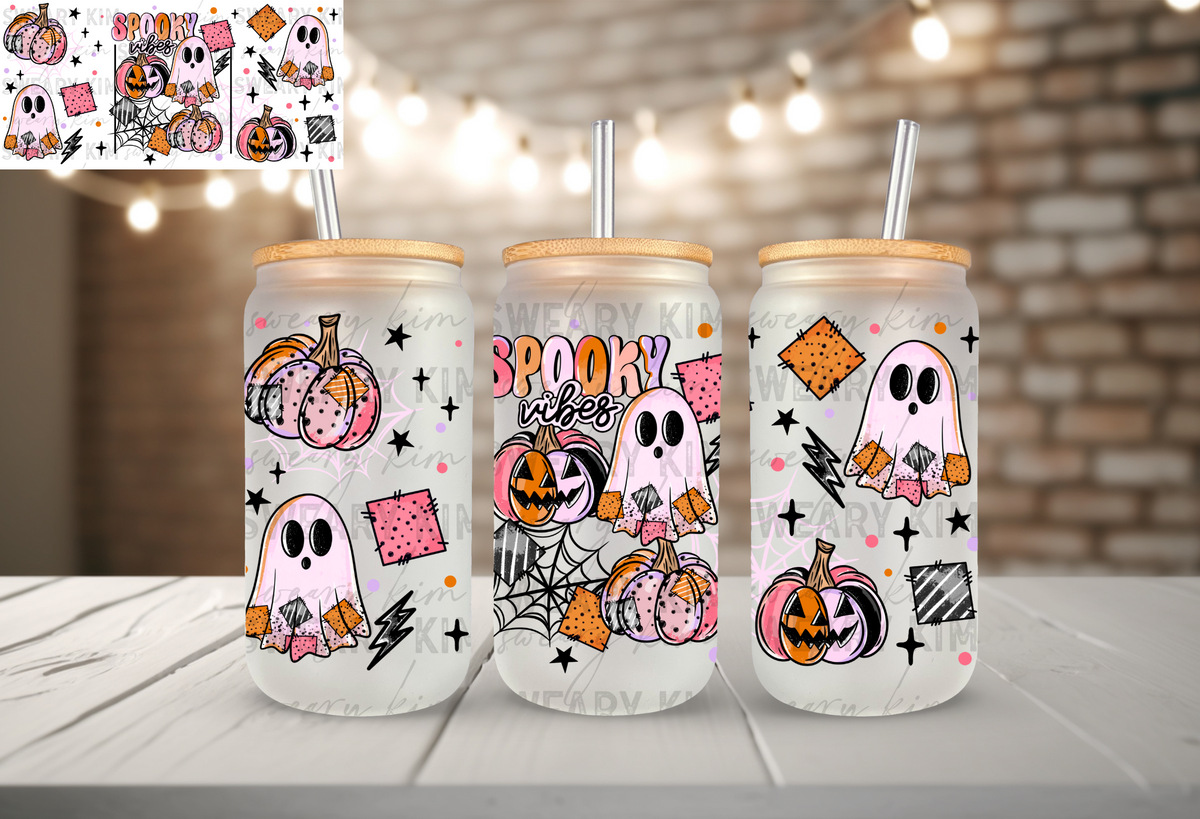 Spooky Vibes Pastel UV Dtf 16oz glass can wrap