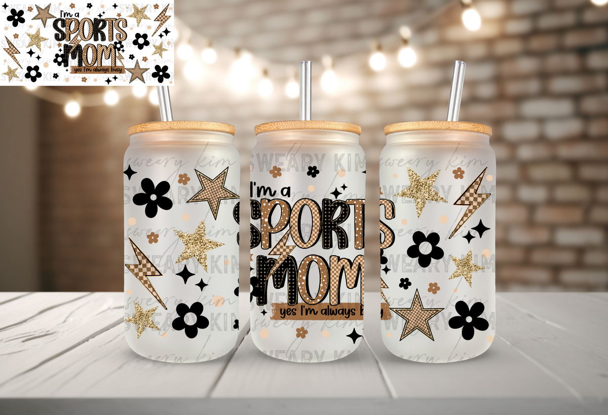 Sports Mom UV Dtf 16oz glass can wrap