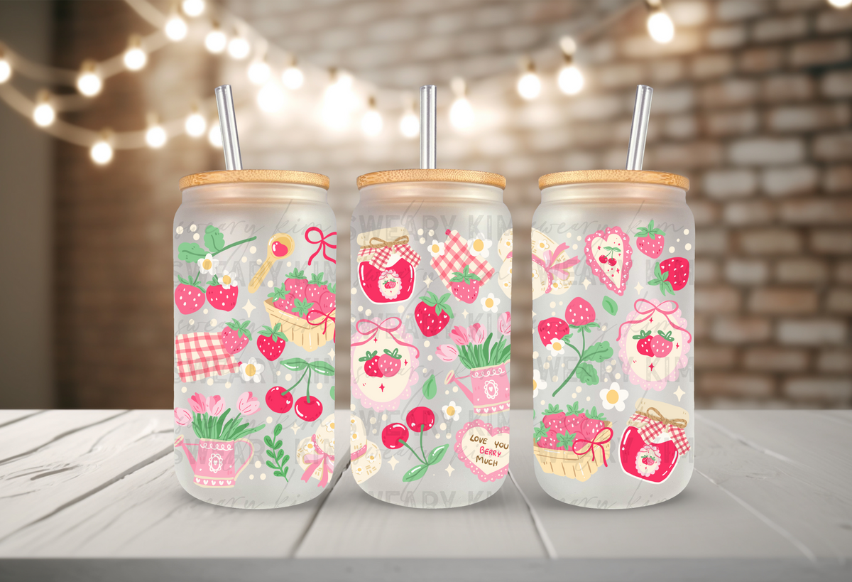 Coquette Strawberry Picnic UV Dtf 16oz glass can wrap