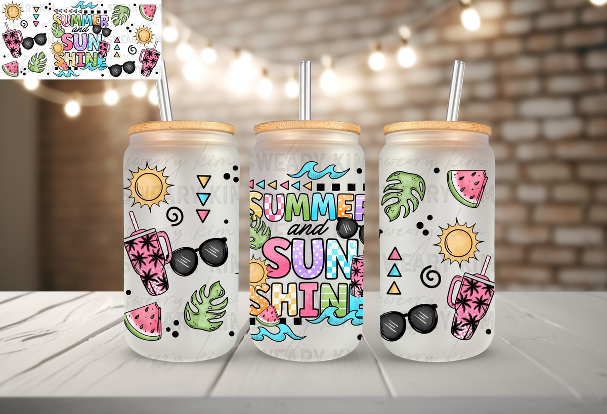 Summer & Sunshine UV Dtf 16oz glass can wrap