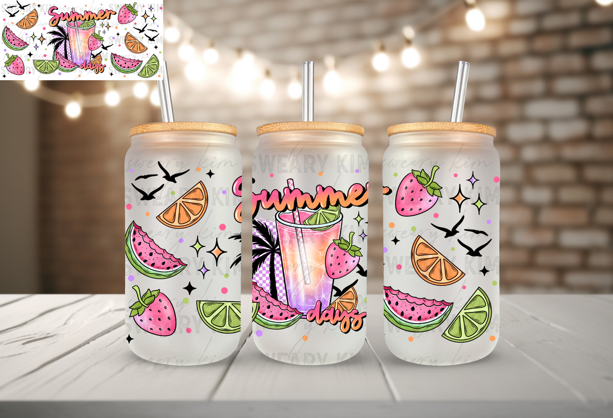 Summer Days Drinks UV Dtf 16oz glass can wrap