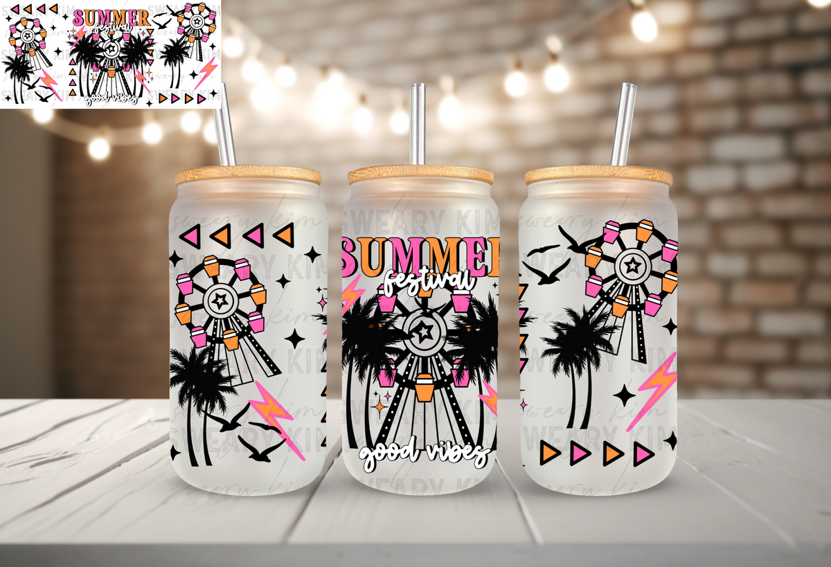 Summer Festival UV Dtf 16oz glass can wrap