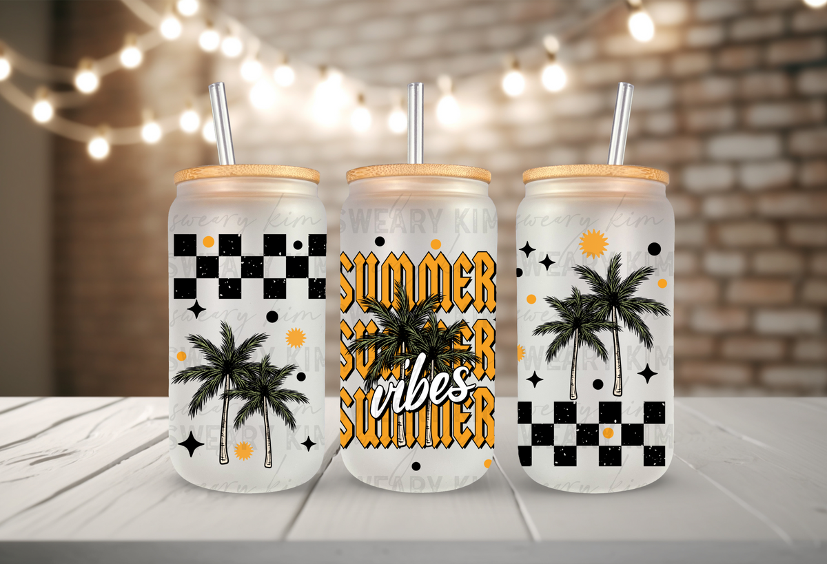 Summer Vibes UV Dtf 16oz glass can wrap
