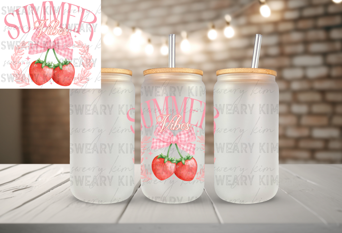 Summer Vibes Gingham Strawberry Cherries UV Dtf Decal