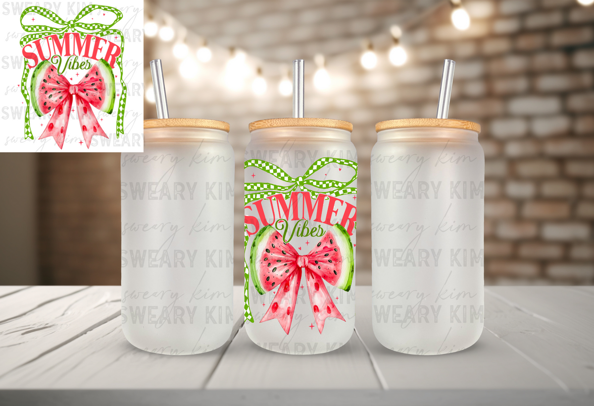 Watermelon Bow Summer Vibes UV Dtf Decal