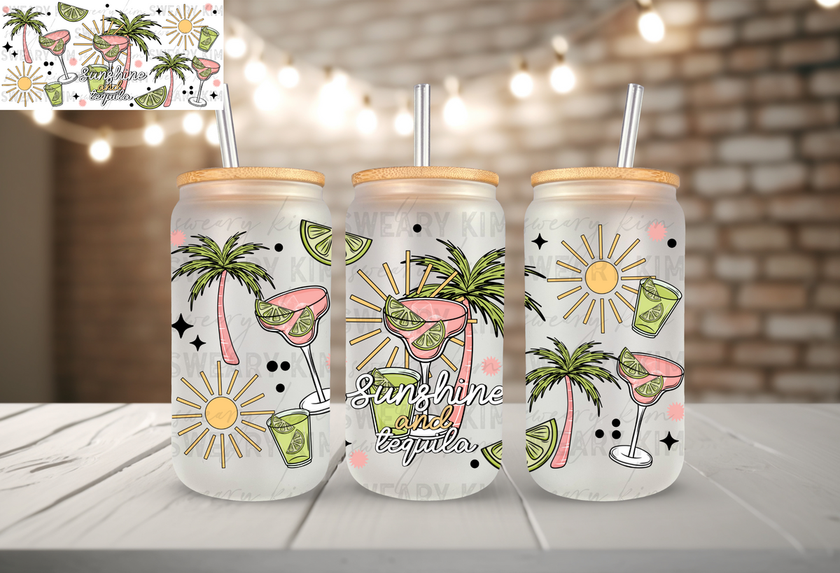 Sunshine & Tequila UV Dtf 16oz glass can wrap
