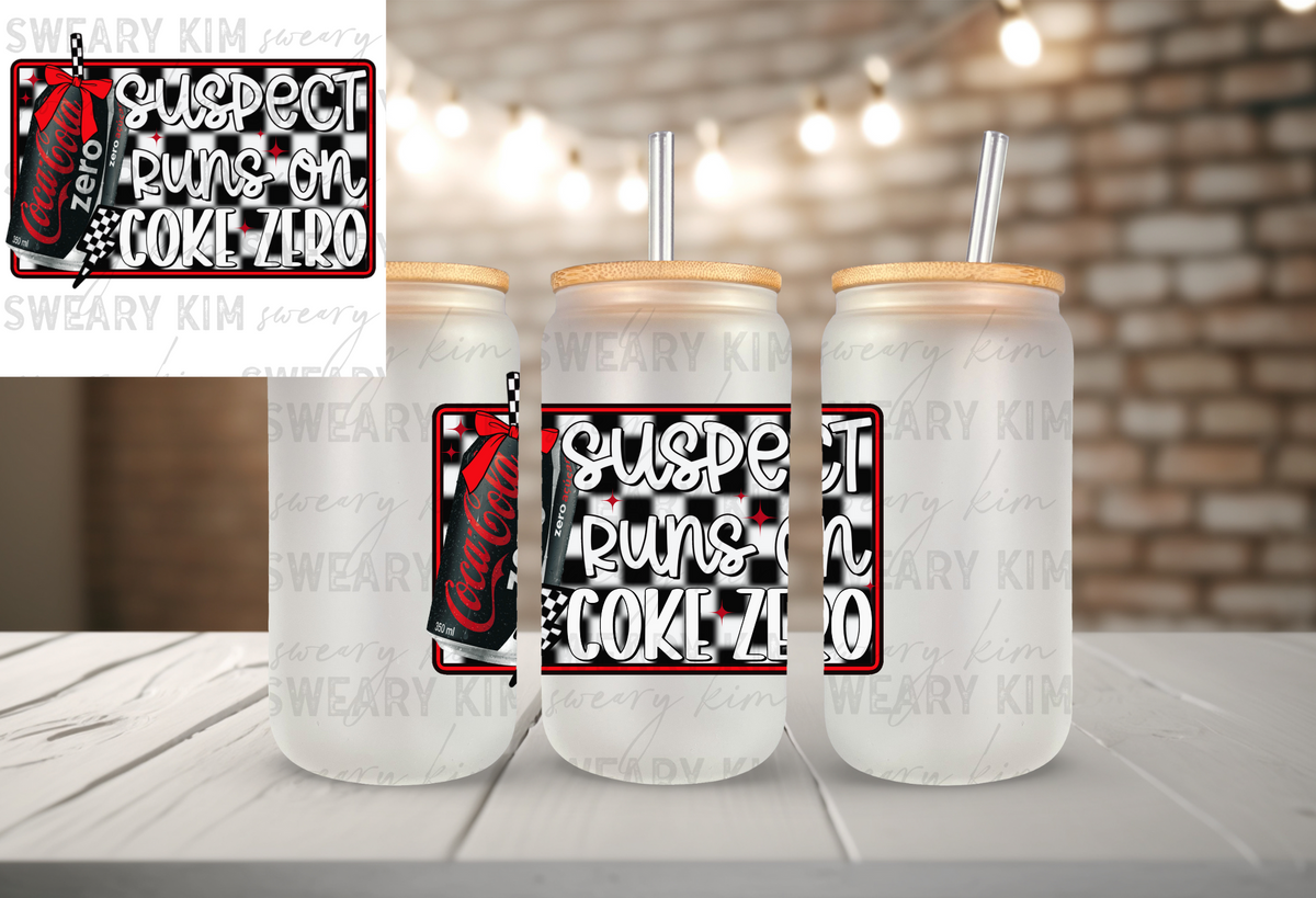 Checkered Suspect Runs On Cola Zero UV Dtf Decal