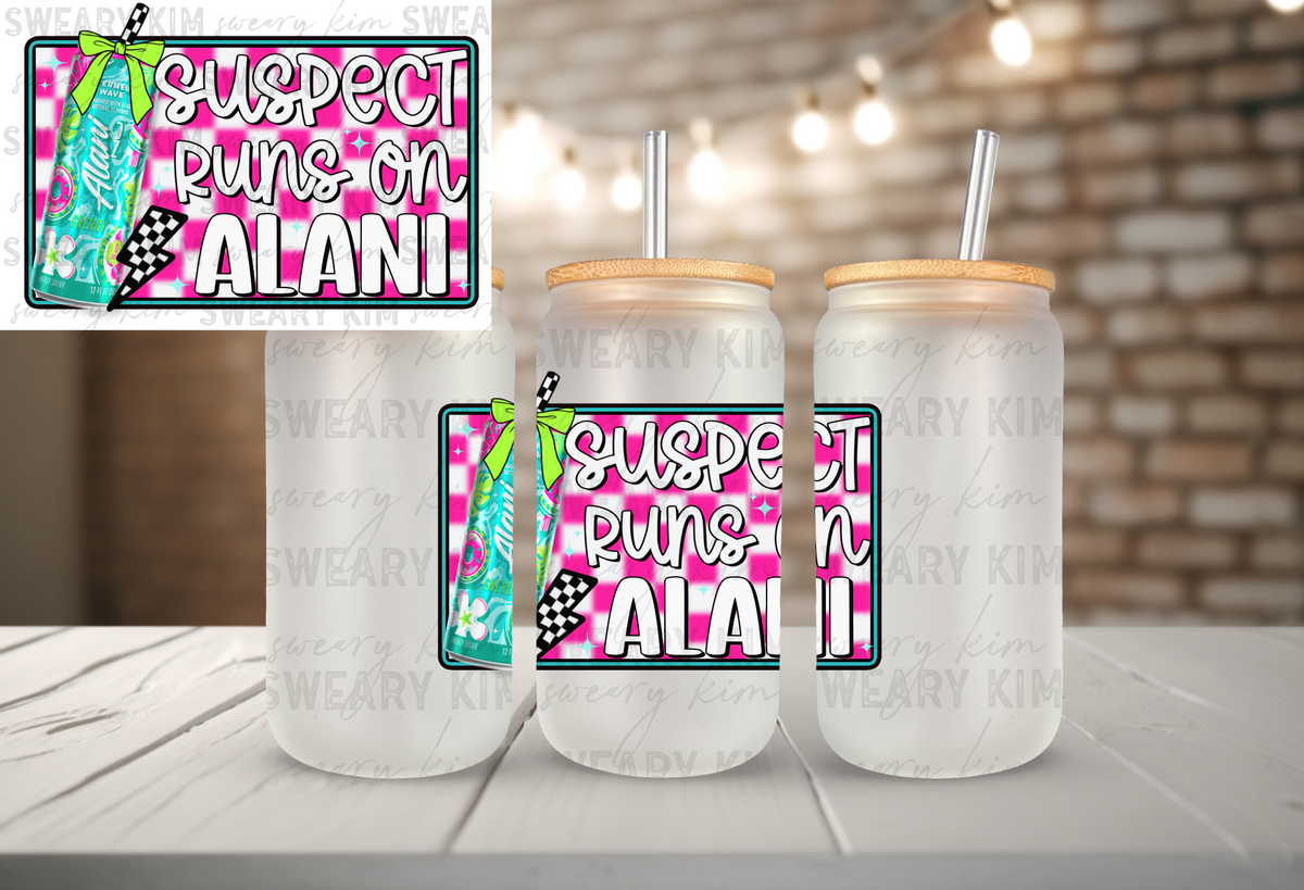 Suspect Runs On Pink Checker Lani UV Dtf Decal