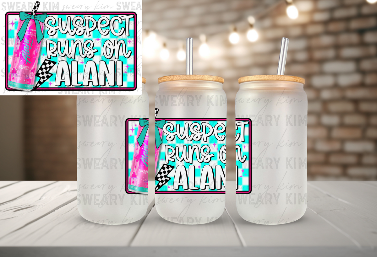 Suspect Runs On Teal Checker Lani UV Dtf Decal