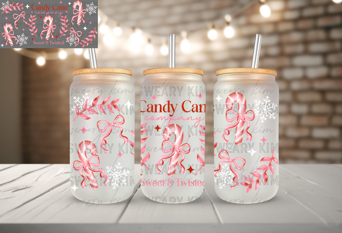 Candy Cane Co Sweet & Twisted UV Dtf 16oz glass can wrap