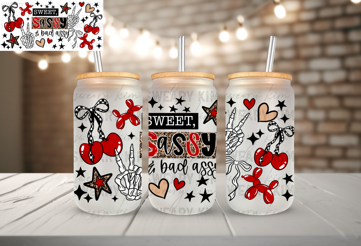 Exclusive Leopard Sassy Bad Assy UV Dtf 16oz glass can wrap