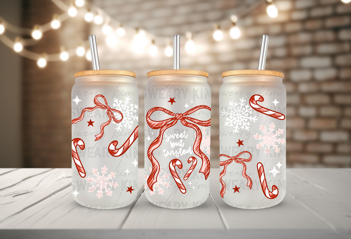 Sweet Twisted Peppermint Bows UV Dtf 16oz glass can wrap