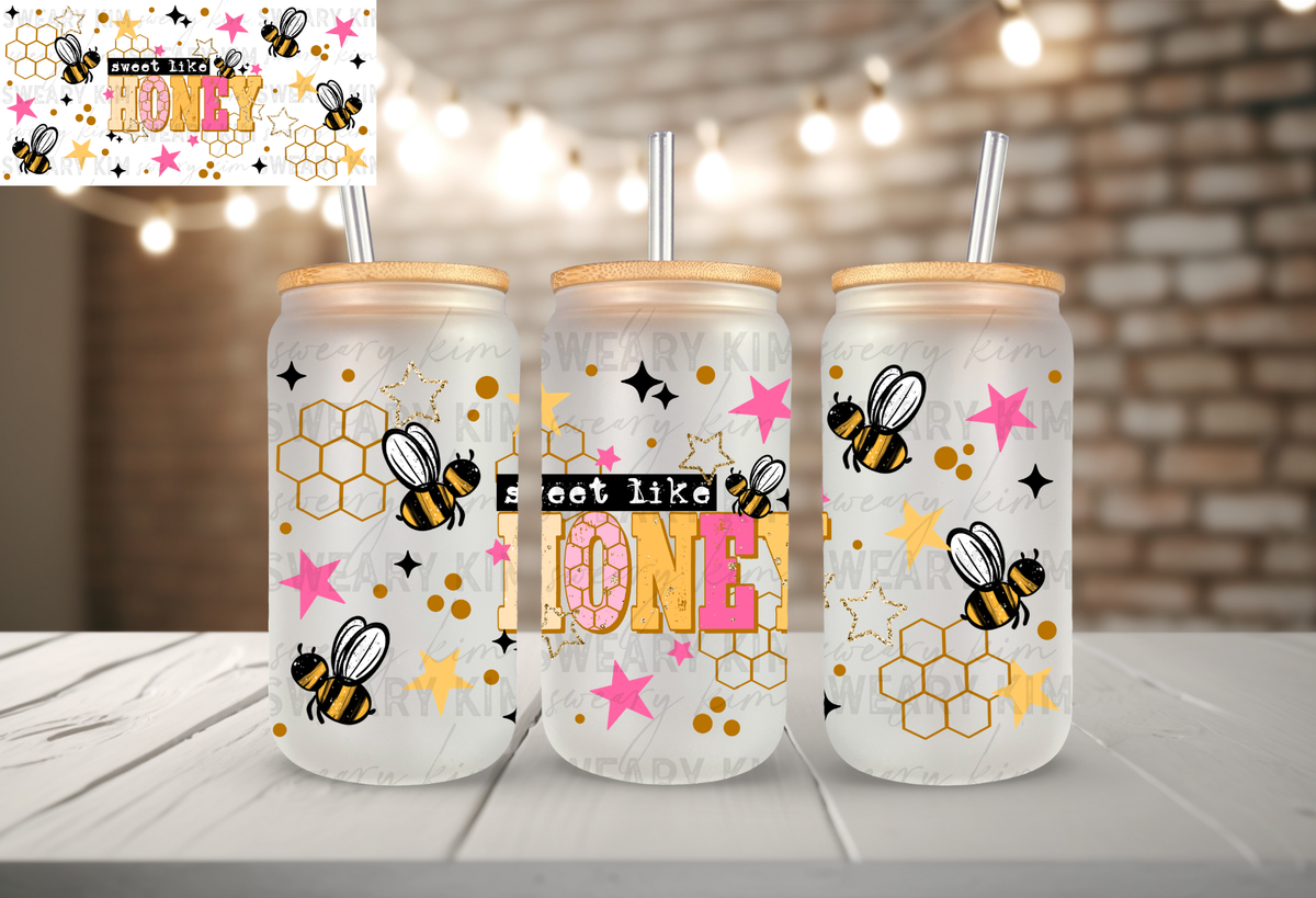 Sweet Like Honey UV Dtf 16oz glass can wrap