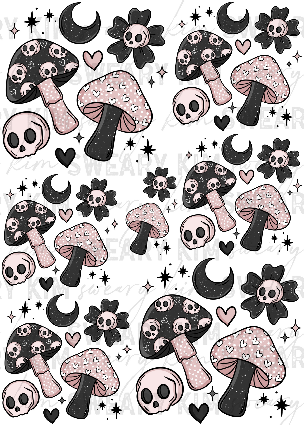 Girly Mushies & Skulls UV Dtf Element Sheet