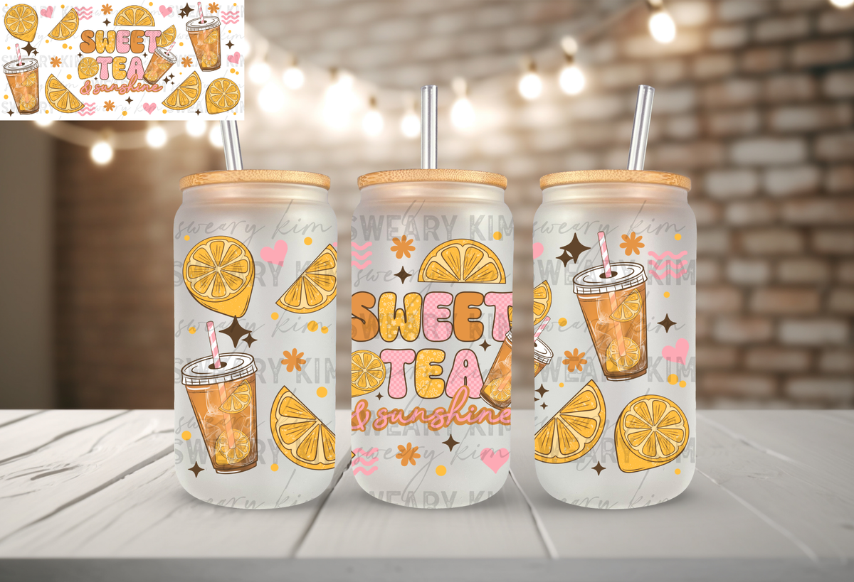 Sweet Tea & Sunshine UV Dtf 16oz glass can wrap