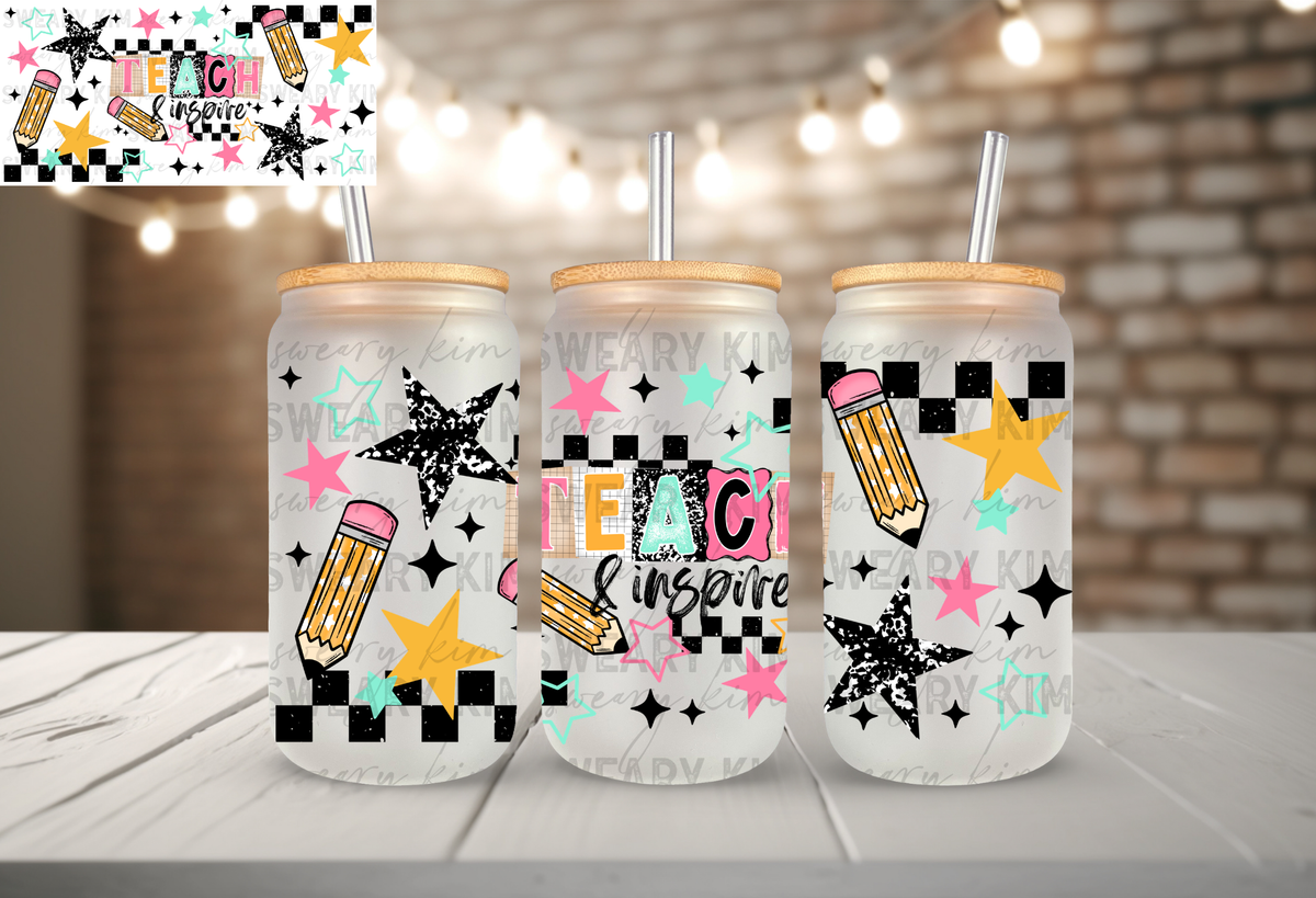 Teach & Inspire School Things UV Dtf 16oz glass can wrap