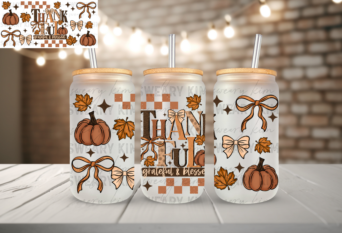 Thankful UV Dtf 16oz glass can wrap