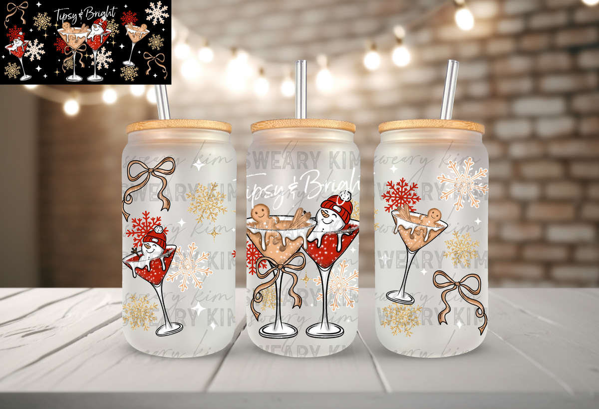 Tipsy & Bright UV Dtf 16oz glass can wrap