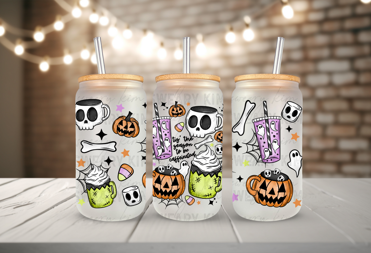 Tis The Season Halloween UV Dtf 16oz glass can wrap