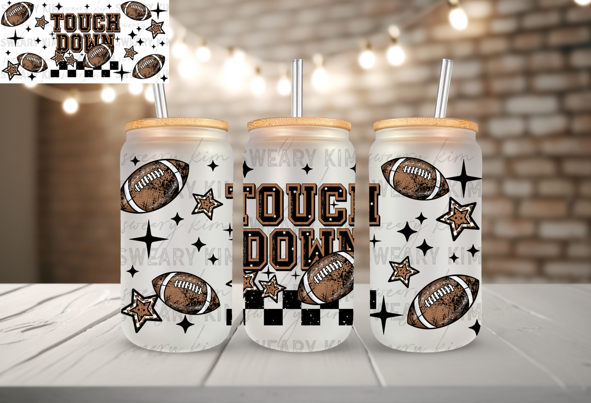 Touch Down Football UV Dtf 16oz glass can wrap