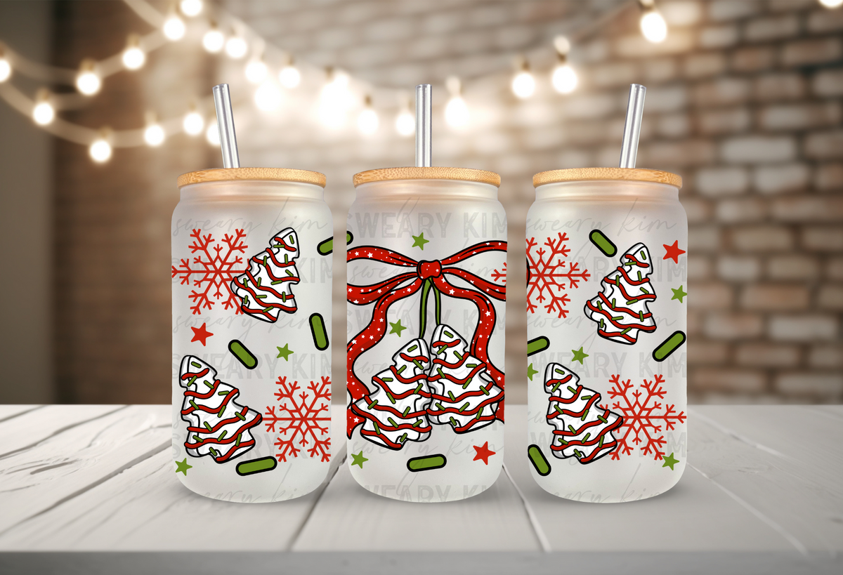 Tree Cake Cherries UV Dtf 16oz glass can wrap