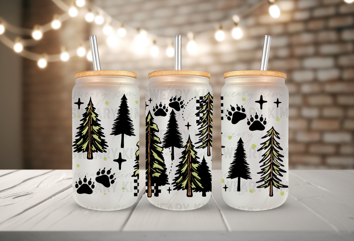 Trees & Tracks UV Dtf 16oz glass can wrap