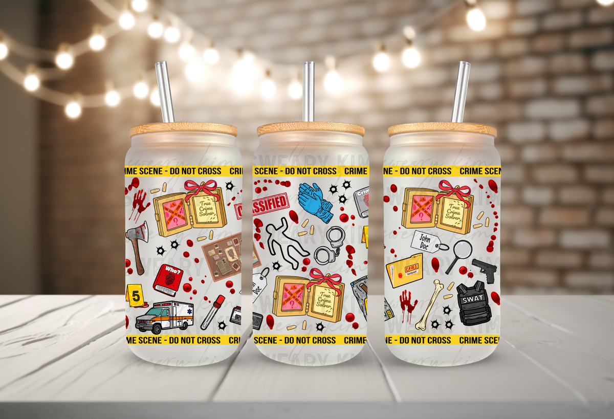 Crime Scene Things UV Dtf 16oz glass can wrap