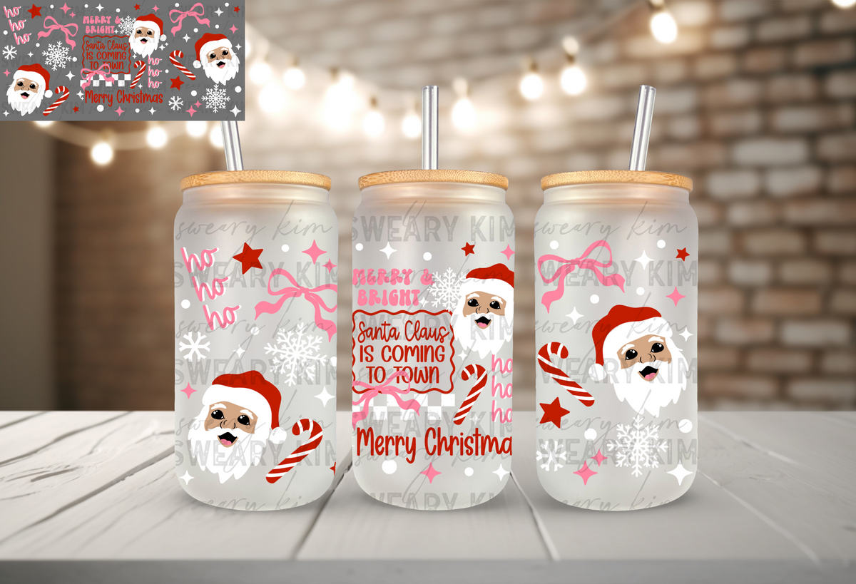 Vanilla Santa Coming To Town UV Dtf 16oz glass can wrap