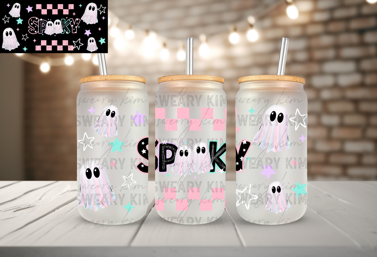 Pastel Spooky Ghosts UV Dtf 16oz glass can wrap