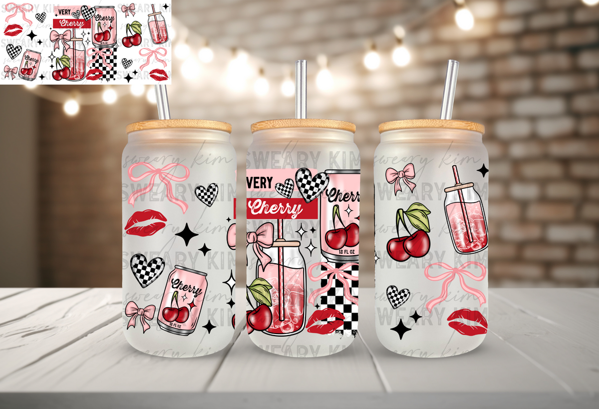 Very Cherry Cola UV Dtf 16oz glass can wrap