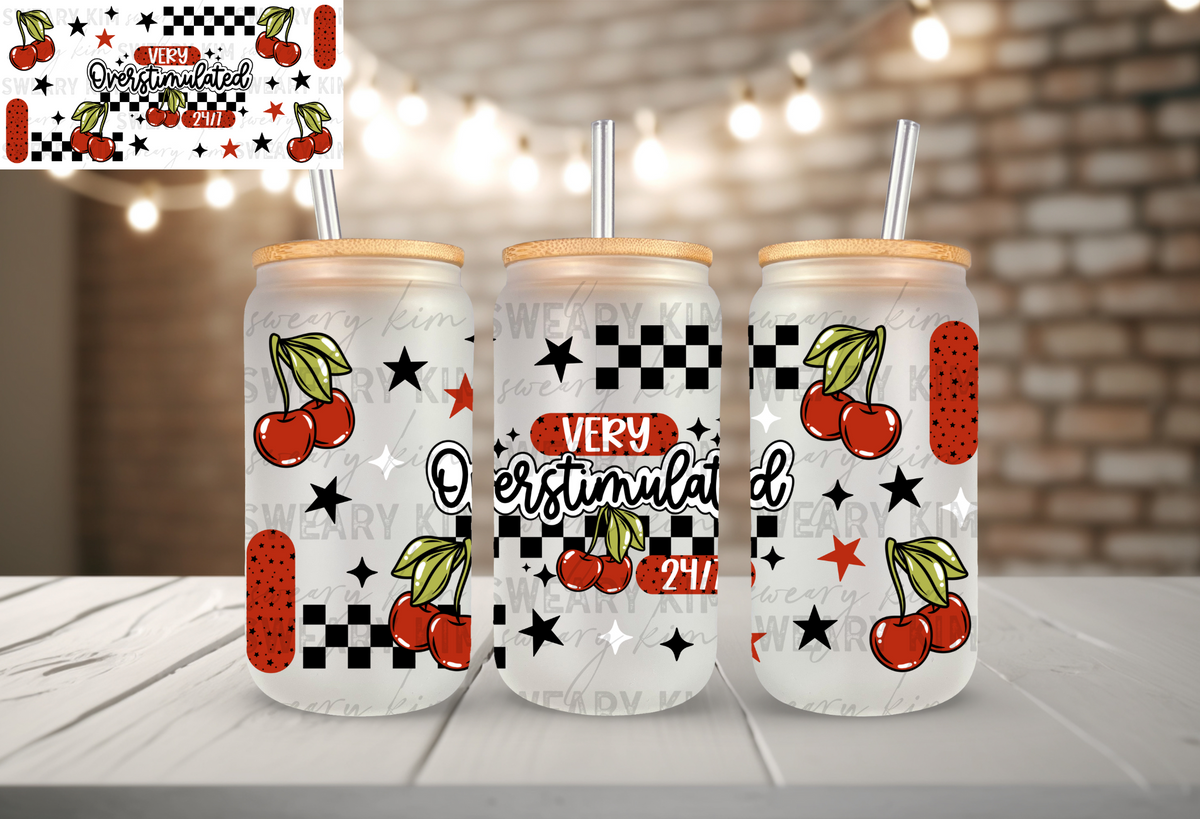 Very Stimulated 24/7 Cherries UV Dtf 16oz glass can wrap