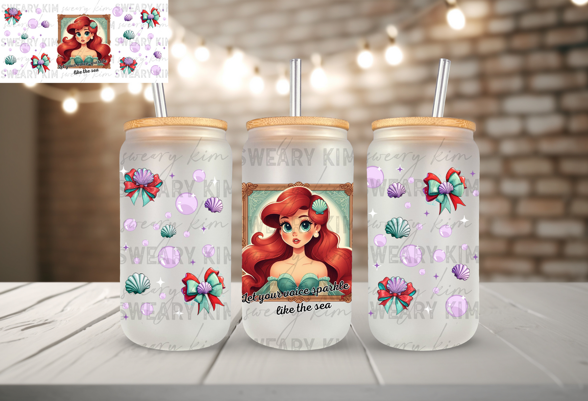Let Your Voice Sparkle UV Dtf 16oz glass can wrap