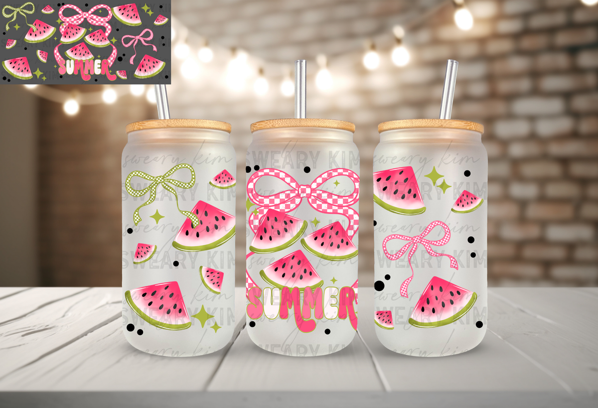 Summer Watermelons UV Dtf 16oz glass can wrap