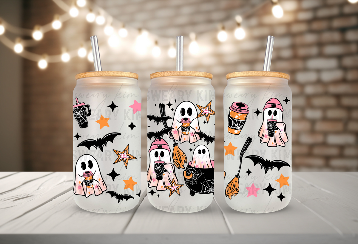Ghosts & Cauldrons UV Dtf 16oz glass can wrap