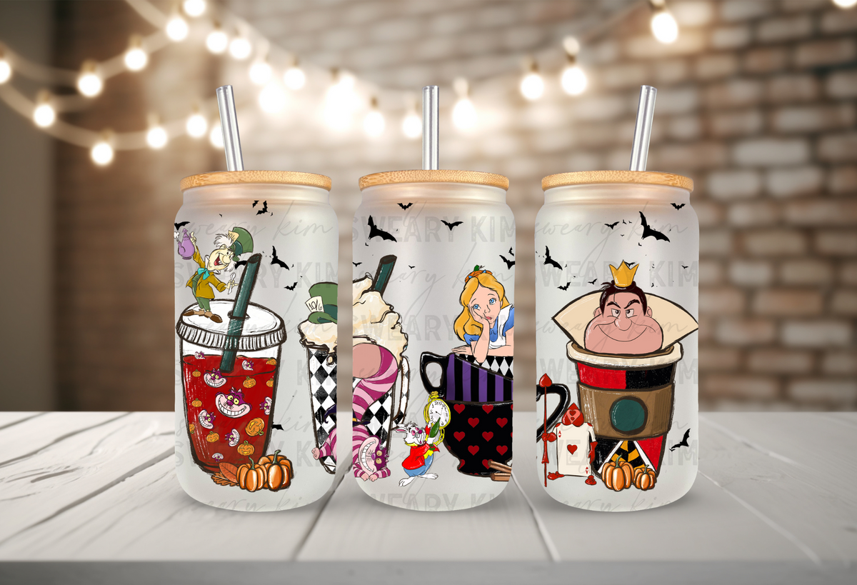 Wonderland Coffee Cups UV Dtf 16oz glass can wrap