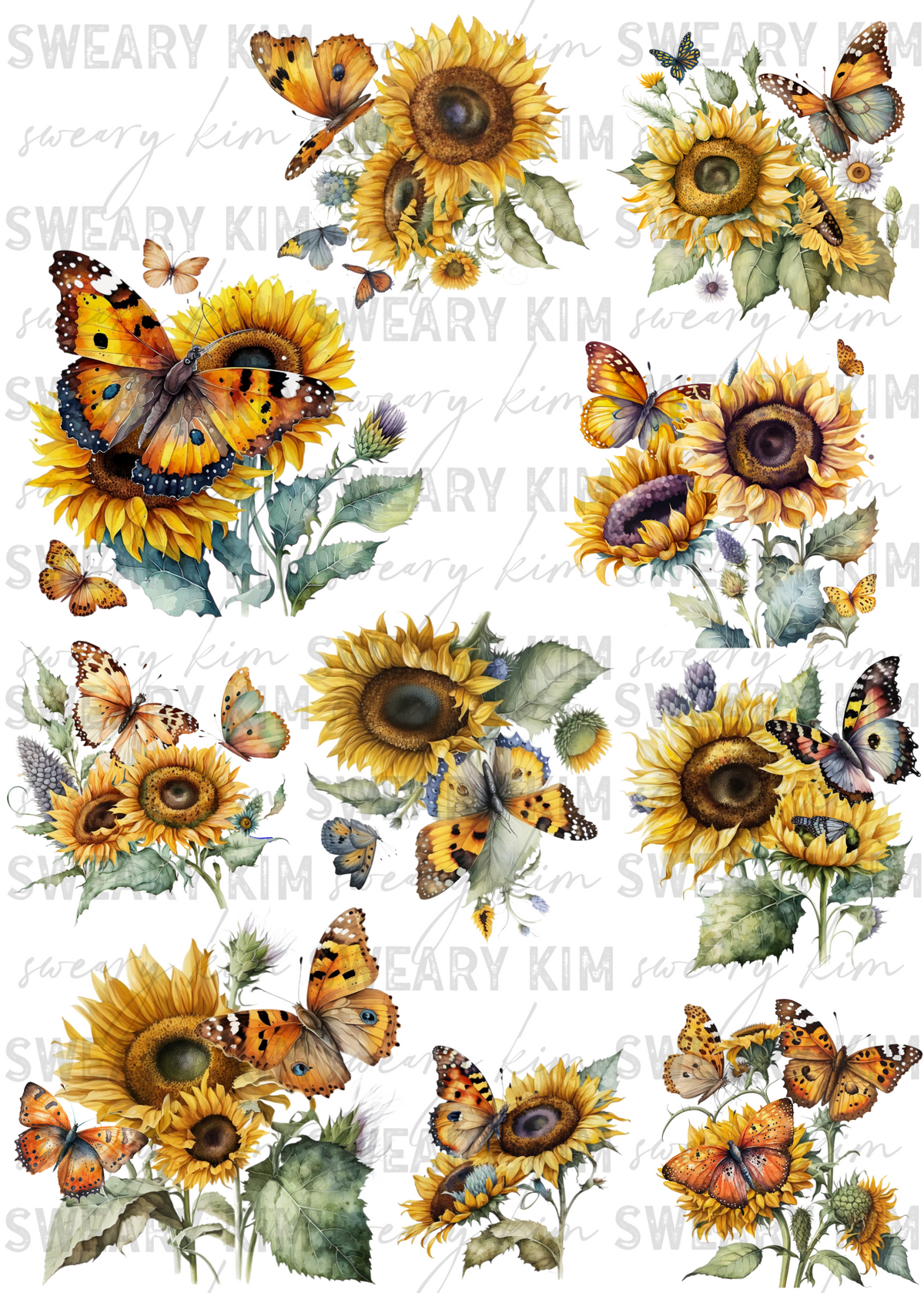 Sunflowers & Yellow Butterflies UV Dtf Element Sheet