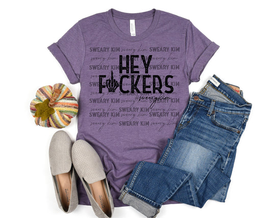 Hey F*ckers Short Sleeve Heather Purple Merch Shirt PREORDER